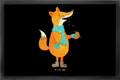 Produktbild von Mr. & Mrs. Panda Fussmatte Fuchs Keks 50 x 75 cm - Schwarz - Geschenk, Winter, Fußabstreifer, fußmatte, Schmutzmatte, Weihnachtlich, bodenmatte, Weihnachten, Plätzchen