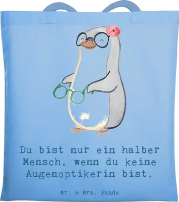 Produktbild von Mr. & Mrs. Panda Uni Tasche Augenoptikerin Herz - Sky Blue - Geschenk, Einkaufstasche, Schultasche, Lustig, Eröffnung, Optometristin, Witzig, Shopping, dokumententasche