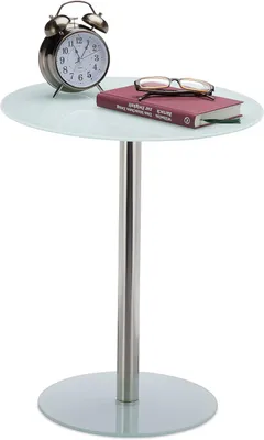 Productafbeelding van Bijzettafel - Glas en roestvrij staal - Ronde salontafel - Koffietafel - 53 x 43 x 43 cm - Wit