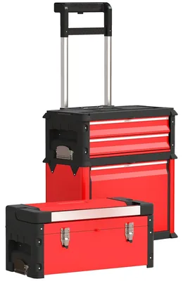 Produktbild von 3-teiliger Werkzeugkoffer | Farbe: Rot, Schwarz | Abmessungen: 32x52x72 cm