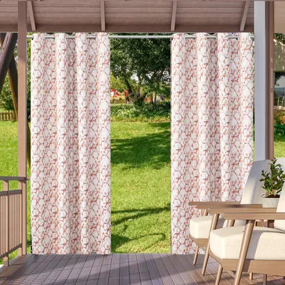 Image de 2 pièces Rideaux hydrofuges, protection UV Rideau d'extérieur avec œillets, coupe-vent opaque Rideaux d'intérieur et d'extérieur Rideaux pour jardin cour balcon (2 pièces/ 52*84in, Orange géométrique )