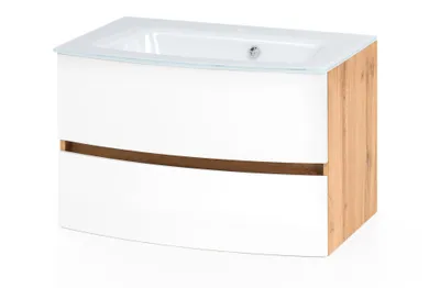 Produktbild von Waschbeckenunterschrank Kornel 80cm weißes Waschbecken - Eiche/mattweiß
