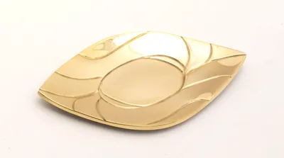 Produktbild von Kerzenteller Messing Gold poliert Blattform (Innen 6 x 4 cm, Außen 14 x 8 cm) für Ovalkerzen, Ellipsenkerzen, Kugelkerzen