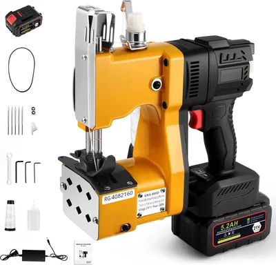 Immagine prodotto di Macchina da cucito elettrica per sacchi – Sigillatrice portatile per sacchi – Batteria da 21V e 50000mAh – Adatta per sacchi di tessuto, carta, juta e sabbia – Spina EU da 220V