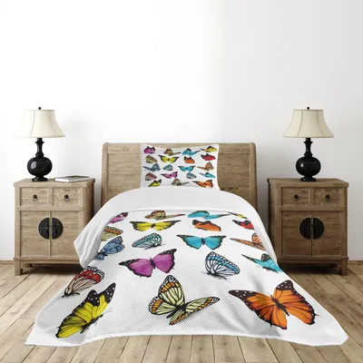 Immagine prodotto di Set copriletto ABAKUHAUS, grande collezione di farfalle colorate che volano, stampa artistica estiva, 170 x 220 cm, multicolore