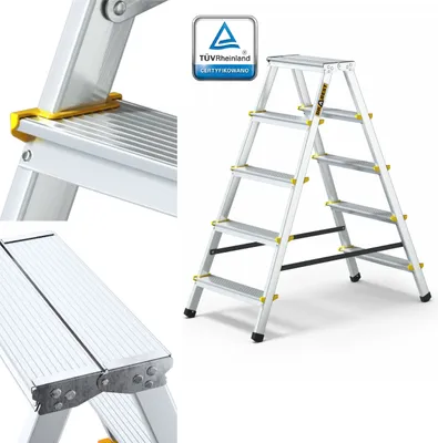 Produktbild von Drabest | Klappleiter - 5 Stufen, Tragfähigkeit 150kg - Doppelseitige Leiter, Alu Leiter, Anti-Rutsch-Füße, Trittleiter, Leiter