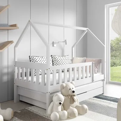 Produktbild von Kinderbett mit Matratze und Schublade 160 x 80 cm Kinderbett mit Unterbett Doppelbett Weiß NINA