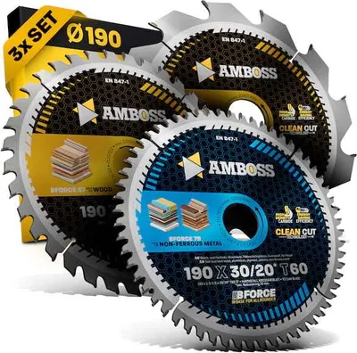 Produktbild von Amboss Ø190 Akku Hand- Kreissägeblatt Set passend für Metabo KS 18, Makita DHS783, Einhell TP-CS 18, DeWalt DCS57