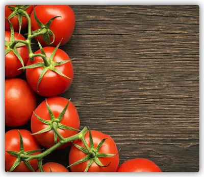 Produktbild von Tulup Glas Herdabdeckplatte Glaskeramikkochfeld-Abdeckung Spritzschutz Glasabdeckplatte Kochplattenabdeckung und Schneidebrett - Einteilig - 60x52 cm Tomaten auf Holz