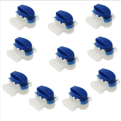 A group of ten wire connectors arranged in a grid on a white background.