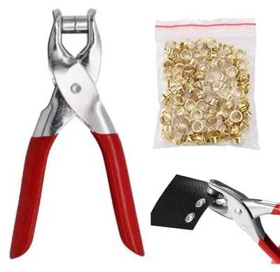 Obrázek produktu pro Sada pro vytváření očka s 100 očky, kov, zlatá barva, pro použití s kůží a látkou