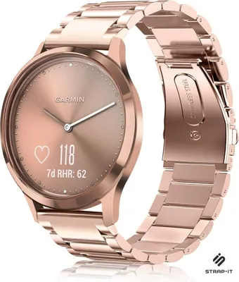 Produktbild von Strap-it Stahlarmband - Kompatibel mit Garmin Vivoactive 4 Armband 40mm - Gliederarmband Edelstahl Faltschließe für Armband Rosa Gold18mm Smartwatch