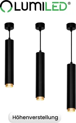 Produktbild von LUMILED Pendelleuchte 1-flammige Hängelampe höhenverstellbare Pendellampe max. 169 cm, GU10 Fassung 230V max. 12W, Moderne Hängeleuchte hängend Esstischlampe, Lampe Esstisch Wohnzimmerlampe, Matt Schwarz mit Gold Farbe, aus Aluminium