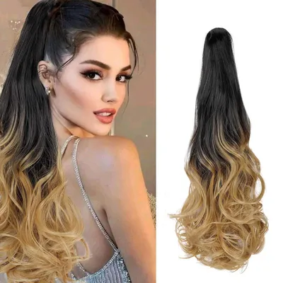 Obrázok produktu pre Clip-in predlžovanie vlasov, drdol, 45 cm, vlnité, kučeravé, syntetické vlasy, odolné voči teplu, čierna, ombre, tmavohnedá, 140 g