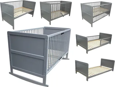 Produktbild von 4-in-1-Kinderbett in Grau: Juniorbett, Beistellbett und Wiege, 140 x 70 cm