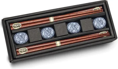 Produktbild von [ 4er Set ] Essstäbchen Geschenkset [ 4 Paar +  Essstäbchen Ablagen ] in attraktiver Verpackung