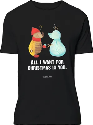 Produktbild von Mr. & Mrs. Panda Größe XL T-Shirt Nachtfalter Schneemann - Schwarz - Geschenk, Weihnachten, Schnee, Winter, Weihnachtsgruß, mit Spruch, Tshirt, Shirt