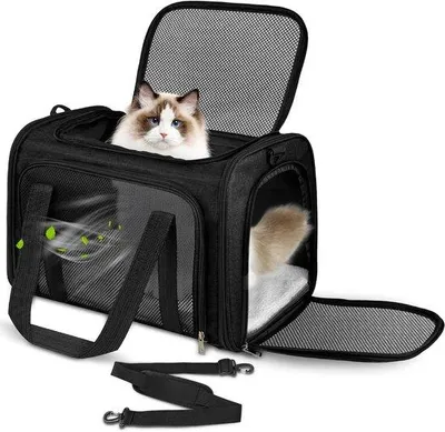 Image de Transport pour animaux de compagnie - Cage de transport pour chats et chiens - Voyage sûr - Maille respirante - L 50 cm - Noir