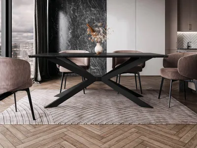 Obrázok produktu pre Dizajnový jedálenský stôl 190x90 LYNNWOOD - mramor black royal / lesklý čierny / čierny