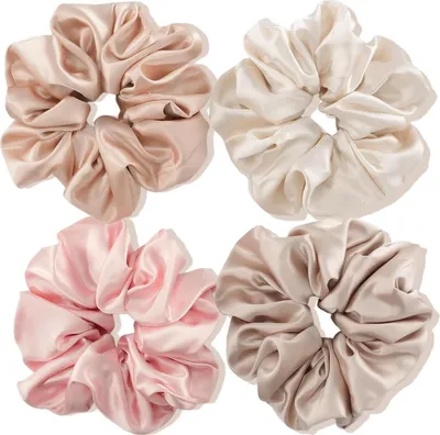 Image de (4 pièces) Grande soie Scrunchies satin ensemble de cheveux des femmes