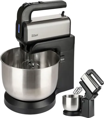 Produktbild von Zilan Handmixer mit Schüssel Kombo 500 Watt – Elektrischer Handrührer mit 3,5 L rotierender Schüssel, 5 Geschwindigkeiten & Turbo, inkl. 2 Rührhaken und 2 Knethaken, leise, Überhitzungsschutz