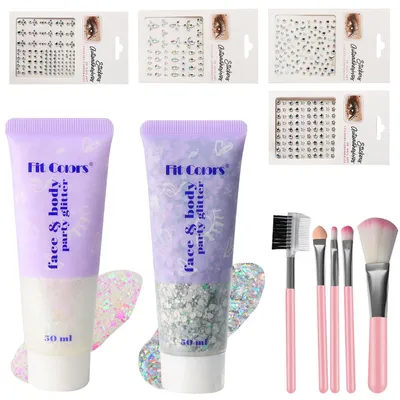 Glitzer-Set: 2x Gel, 430 Steine, 5 Pinsel, DIY