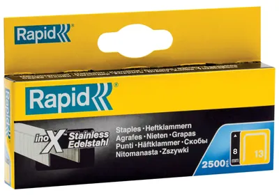 Image de Agrafes pour agrafeuse n° 13, 8 mm, acier inoxydable, lot de 2 500 pièces.