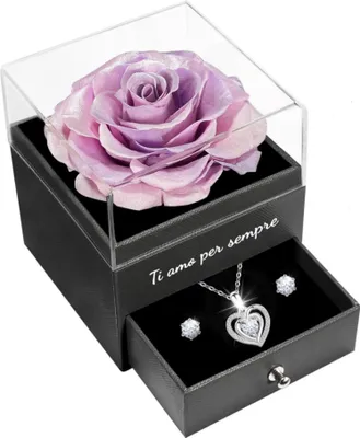 Image de Éternelle Rose Rouge Boîte cadeau avec collier et boucles d'oreilles