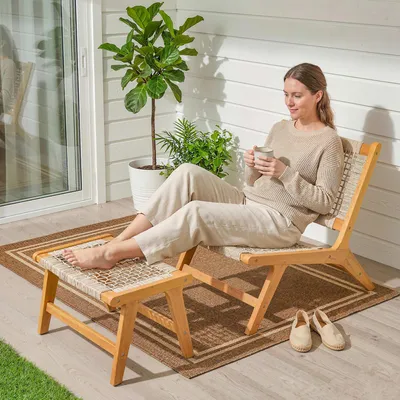 Image de Fauteuil de relaxation, tressage en plastique imitant le rotin, style bohème