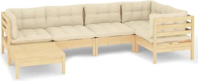 Produktbild von vidaXL 6-tlg. Garten-Lounge-Set mit Creme Kissen Massivholz Kiefer