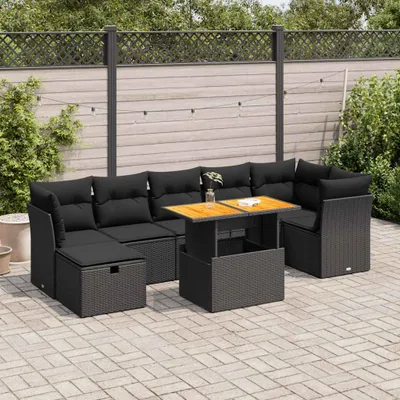 Produktbild von CLORIS 8-tlg. Garten-Sofagarnitur mit Kissen Schwarz Poly Rattan - Sitzgruppe 3327979