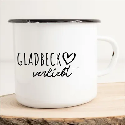 Produktbild von Huuraa Emaille Tasse Gladbeck  Geschenk Kaffeebecher Vintage 300ml Gladbeck  Präsent