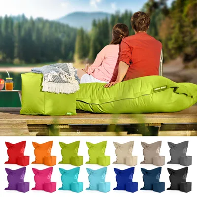 Produktbild von Green Bean® XXL Riesensitzsack 140x180cm + Hocker 40x40x40cm mit EPS-Perlen Füllung - 2er Set Sitzsack "Square+Cube" Hellgrün