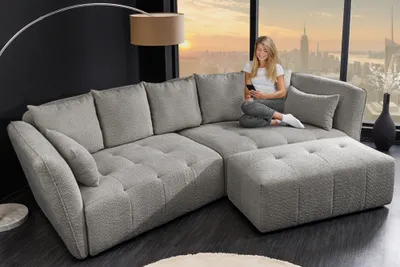 Produktbild von riess-ambiente Modernes Big Sofa ROYAL 295cm grau Bouclé Federkern XXL-Couch inkl. Kissen