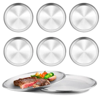 8 runde Edelstahlteller 26 cm, spülmaschinenfest, unzerbrechlich
