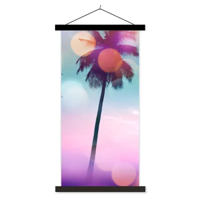 Produktbild von MuchoWow® Textilposter Sommer - Palmen - Himmel - Rosa 40x80 cm mit schwarzem Rahmen - Wandemalerei