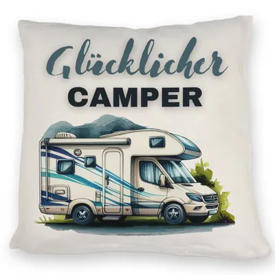 Produktbild von Wohnmobil Kissen mit Spruch Glücklicher Camper