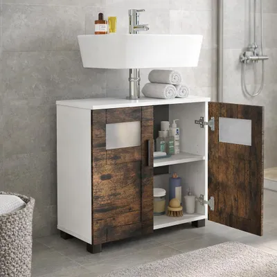 Produktbild von VCM Waschbeckenunterschrank, Holz Badschrank mit 2 Drehtüren, H. 60 x B. 60 x T. 29 cm, Badunterschrank Nilari