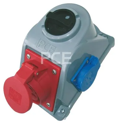 Produktbild von Feste Steckdose mit Schalter 0-1 16A 4P 400V + 2P+Z 230V IP44 COMBOPOL PCE 96061441W