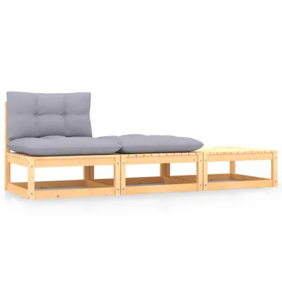 Produktbild von 3-tlg. Garten-Lounge-Set mit Kissen Kiefer Massivholz