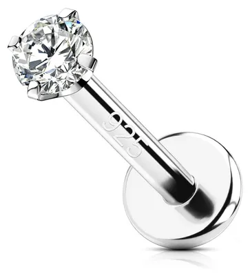 Productafbeelding van Helix piercing sieraden met binnenzijde schroefdraad, voor oorbel piercing, 16G, 8mm, sterling zilver 925, met een 2,5mm CZ steen