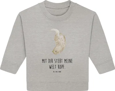 Produktbild von Mr. & Mrs. Panda Organic Baby Pullover Otter Kopfüber 12. - 18. Monat - Heather Grey - Geschenk, Liebe, Bullover, Verliebt, Seeotter, Verknallt, Niedlich
