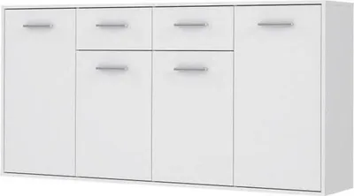Image de PILVI Low Buffet 4 portes 4 tiroirs - blanc mat - L 162,3 x P 34,2 x H 88,1 cm