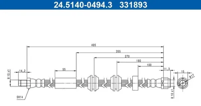 Produktbild von ATE 24.5140-0494.3 Bremsschlauch Vorne passend für MERCEDES-BENZ C-Klasse T-modell (S205) C-Klasse Limousine (W205) E-Klasse Limousine (W213) GLC