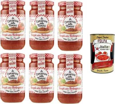 Produktbild von Le Conserve della Nonna- Sugo Ragù Alla Bolognese Sauce 6x 190g + Italian Gourmet polpa 400gr