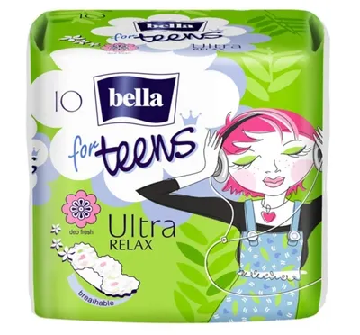 Obrázok produktu pre Dámske vložky Bella Ultra Relax s krídelkami, 10ks. balenie, Pre mládež.