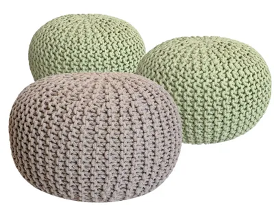 Obrázek produktu pro Pletená stolička Sada 3 taburetů Pouf Seat Pouf Neon Beige Ø 55cm