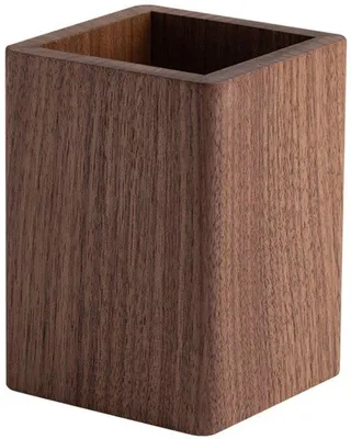 Immagine prodotto di Portapenne da scrivania in legno con scomparto portaoggetti, quadrato, marrone, per penne, pennarelli e piccoli oggetti