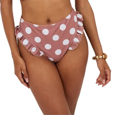 Immagine prodotto di Brave Soul - Costume da bagno a due pezzi da donna, a vita alta GT22313 (34 DE) (marrone chiaro/bianco)