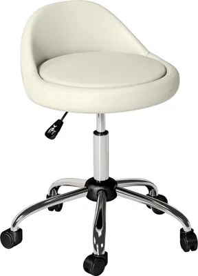 Produktbild von Höhenverstellbarer Drehstuhl Hocker mit Rollen - Drehbare Sitzfläche 50x50x83cm Weiß - Bürostuhl Schreibtischhocker Arbeitshocker
